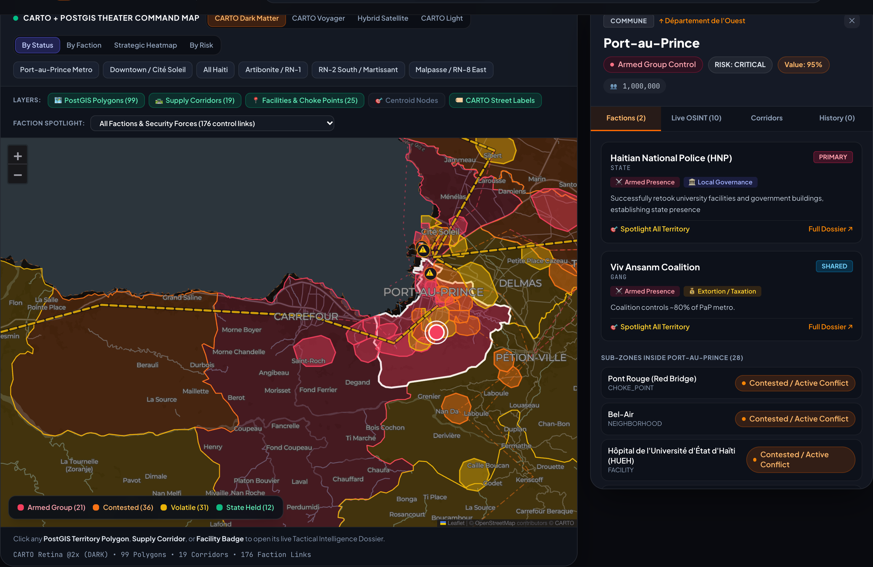 Preview of STIMPACK CARTO + PostGIS 100-Zone Haiti Command Map and Tactical Inspector